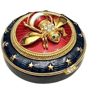 Vintage Joan Rivers BEE TRINKET BOX Stars Stripes Patriotic Rhinestones Enamel G